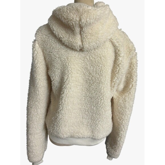 Abercrombie Fitch Womens Sz M Ivory Hoodie Sherpa Fleece Crop 1/4 Zip Sweater - Picture 5 of 8
